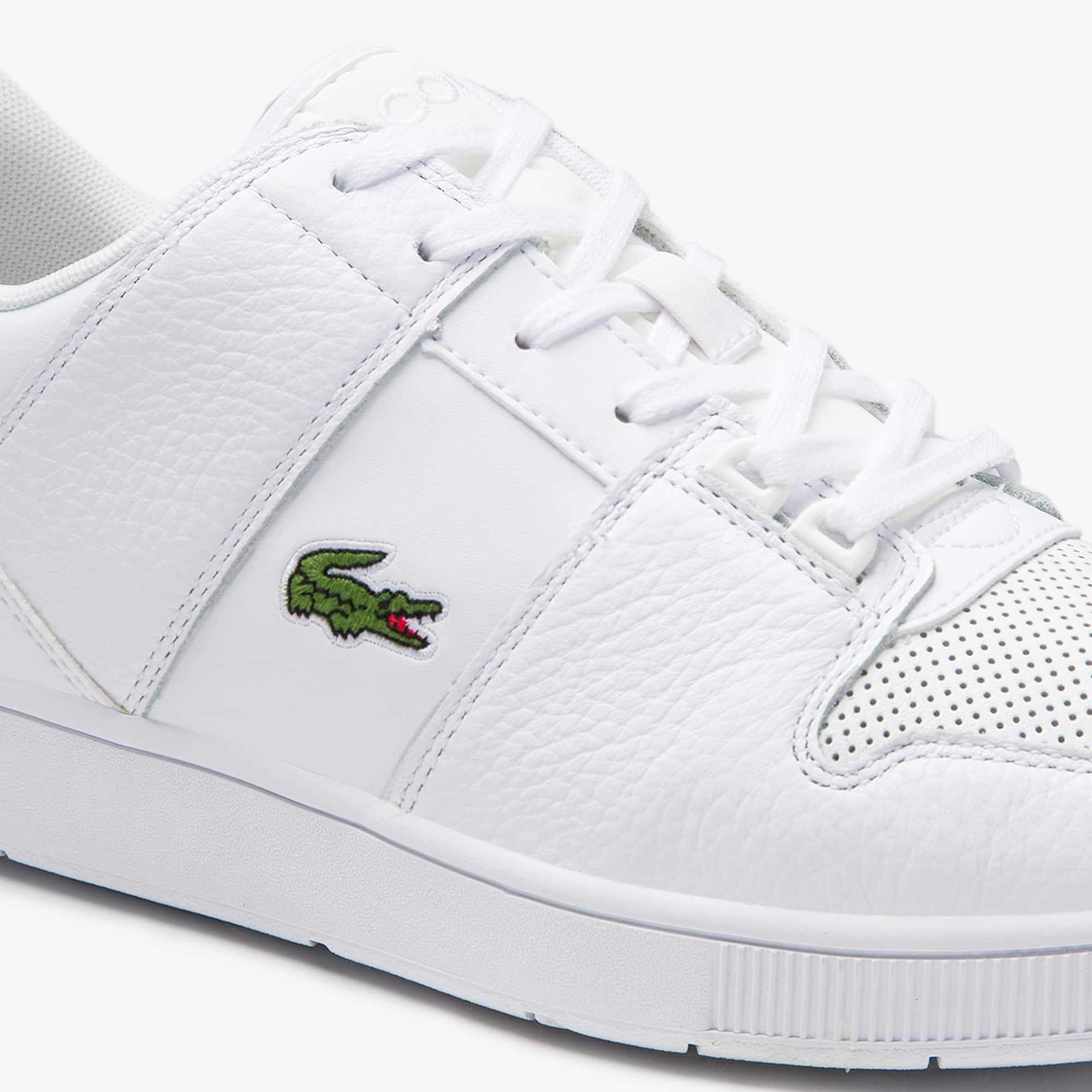 Men/'s Lacoste Thrill Leather Lace up Comfort Trainers in White